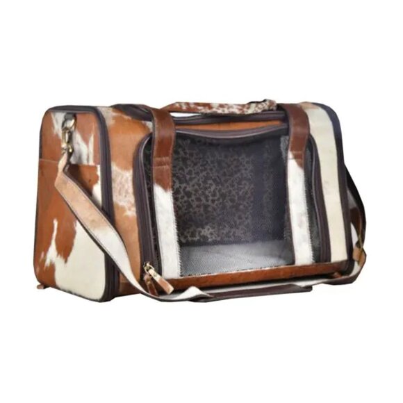 Hair On Leather Dog Carrier Shoulder Bag-Southwest Dog Travel Crossbody Bag